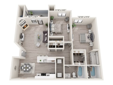 Floor plan for 2 beds, 2 baths, 1015 sqft